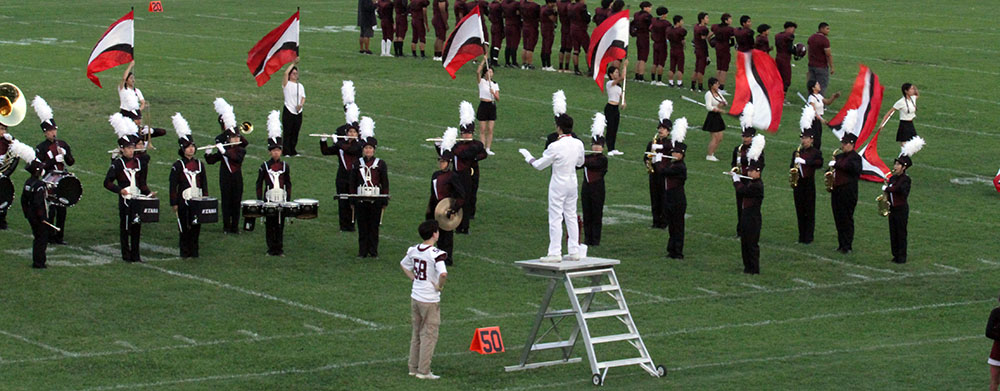 The Mark Keppel band performing on the football field