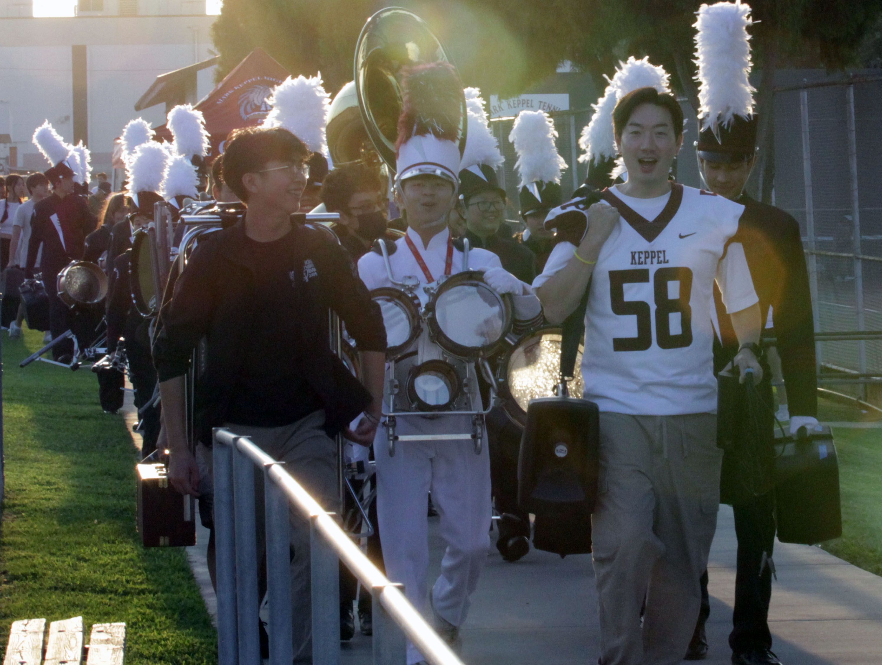 Mark Keppel band members celebrating together after a performance